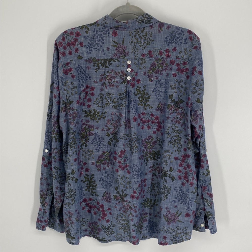 J. Jill Blue Floral Shirt 100% Cotton Size Medium - Picture 5 of 11